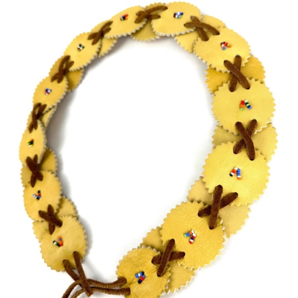 Vintage Western Deerskin Light Brown Beaded Embellished Soft Leather Belt - Picture 7 of 10